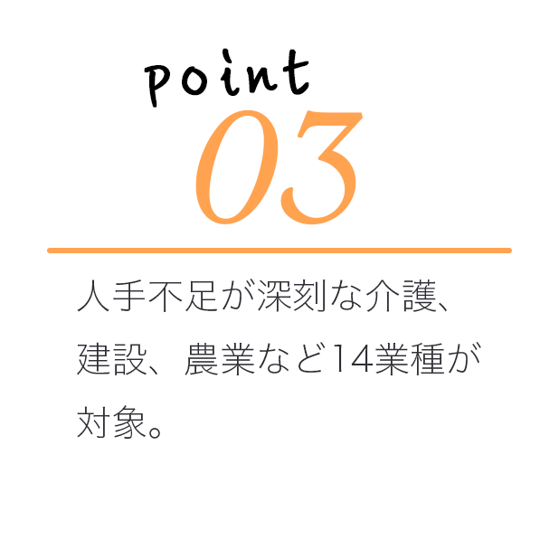 人手不足が深刻な介護、建設、農業など14業種が対象。